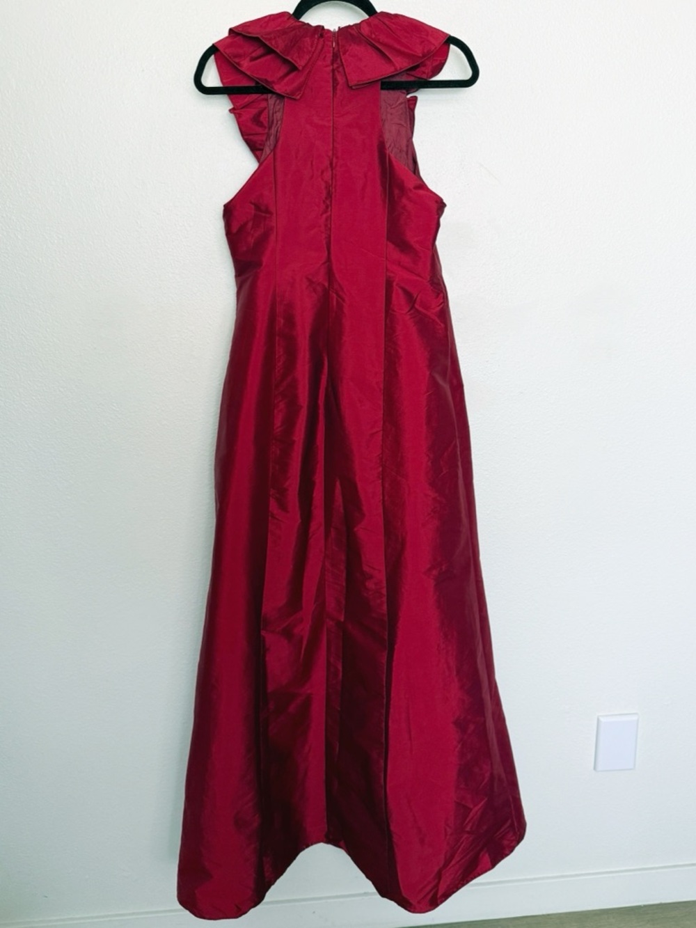 Red Taffeta Cascading Ruffle Maxi Gown Wedding Guest Formal Dress M - Picture 4 of 10